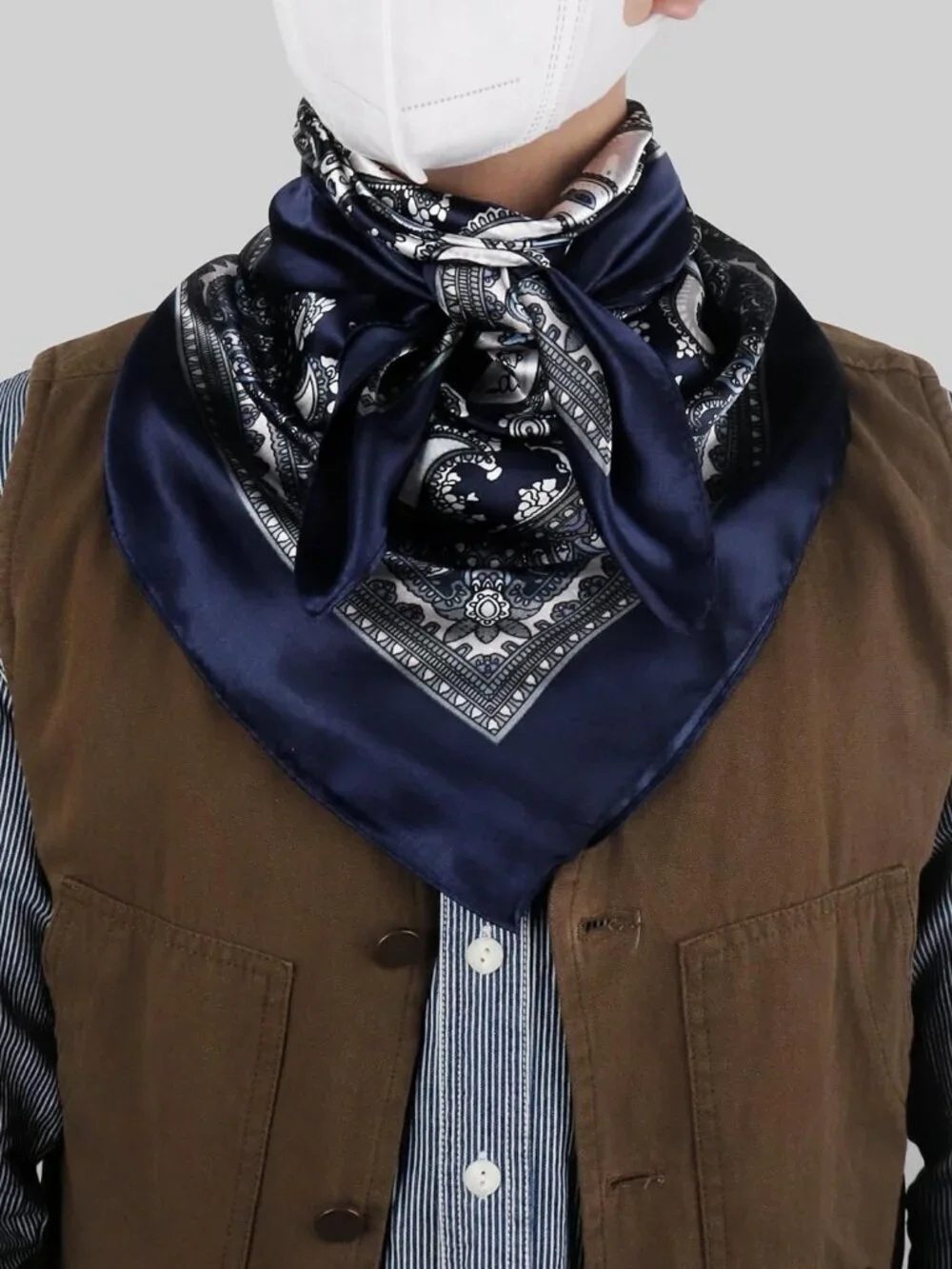 Men's Navy Blue 35 Inch Wild Rag Neckerchief Silk Western Bandana Neck Scarf